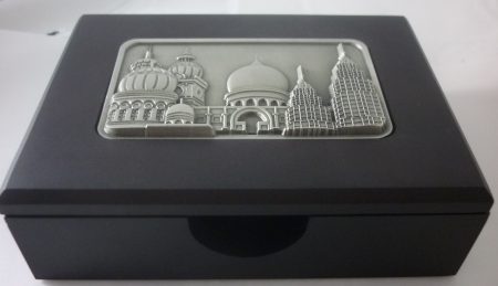 Pewter Wooden Card Holder Box