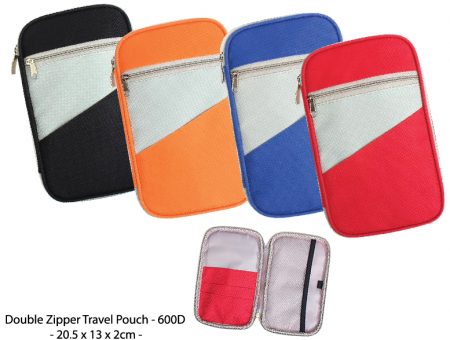 Travel pouch with double zipper