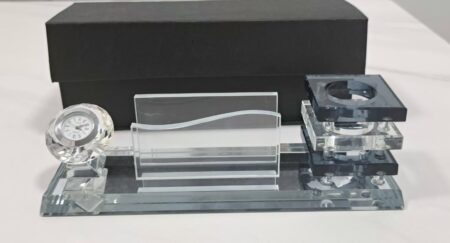 Crystal Desktop Item - Card Holder, Pen Holder & Clock