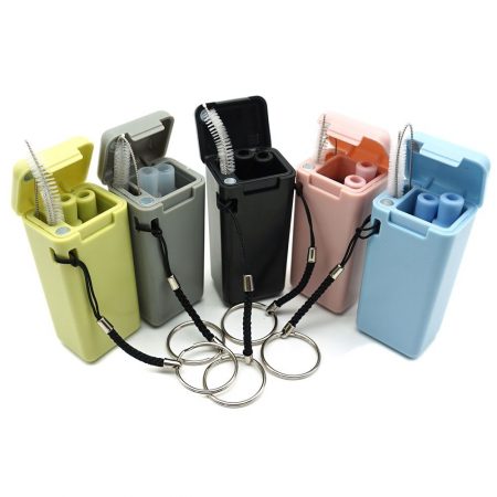 Collapsible straw set with cleaning brush