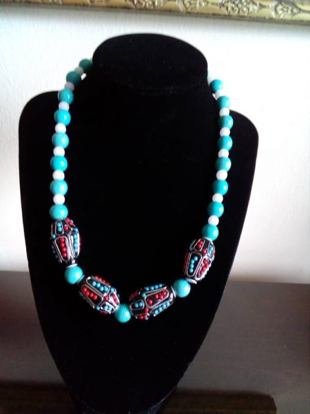 Necklace -Glass beads & Turquoise Stone
