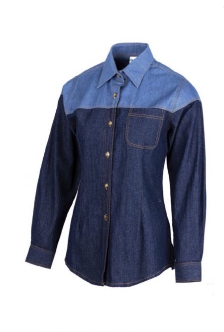 Denim Shirt (Female)-Navy/Light Blue