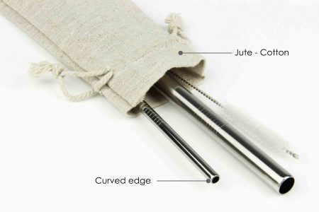 3 pcs Straw Set with Jute-Cotton Pouch