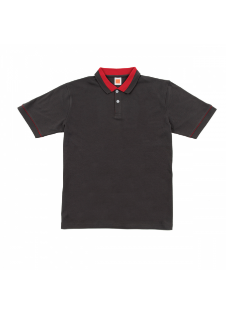 Cotton Interlock Polo T-shirt CI12 - Charcoal/ Red