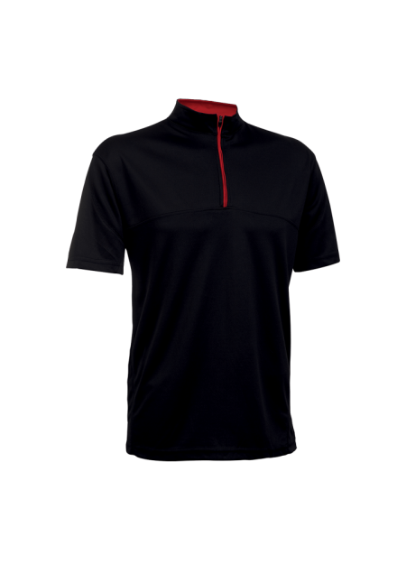 Quick Dry Microfibre With Zip Neck OREN SPORT QD1802 - Black/ Red