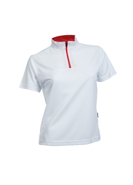 Quick Dry Microfibre With Zip Neck OREN SPORT QD2100 (Female) - White/ Red