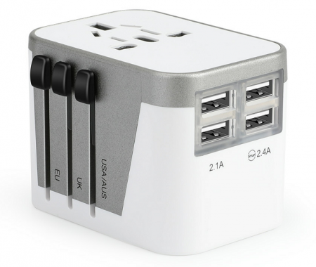 International Travel Adapter With Smart IC , 4 USB Ports