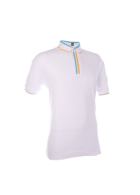 Cotton Interlock Polo T-shirt CI10 - White/ Sea Blue/ Yellow