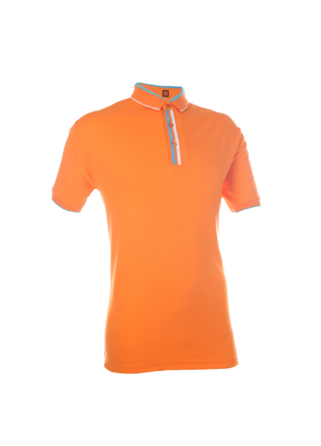 Cotton Interlock Polo T-shirt CI10 - Orange/ Sea Blue/ White