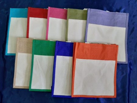 MEDIUM VERTICAL JUTE BAG WITH CANVAS POCKET