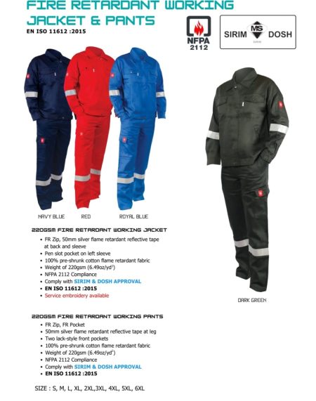 Fire Retardant Working Jacket/ Pants 220GSM