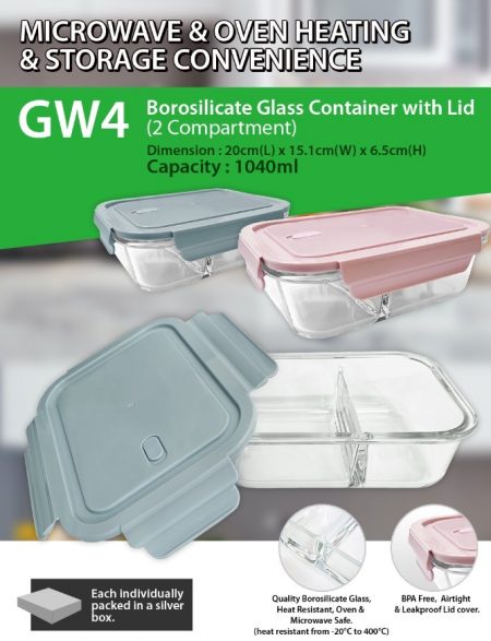 Borosilicate Glass Container/Lunch Container 1040ml (2 Compartments)