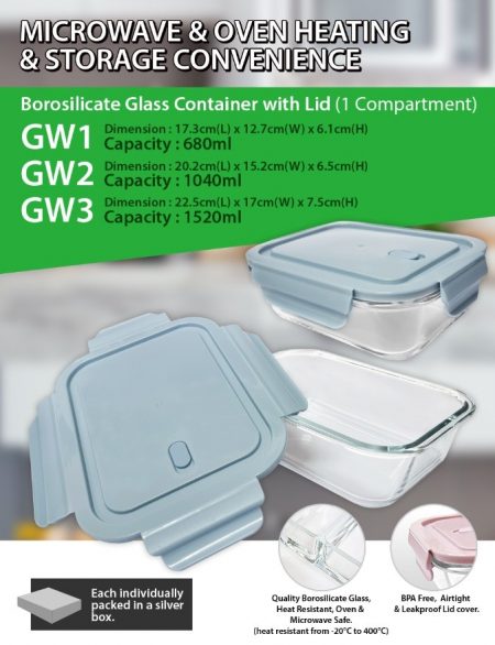 Borosilicate Glass Container/Lunch Container 680ml(1 Compartment)