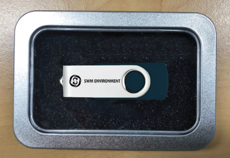 Swivel USB Flash Drive in tin box with window, logo