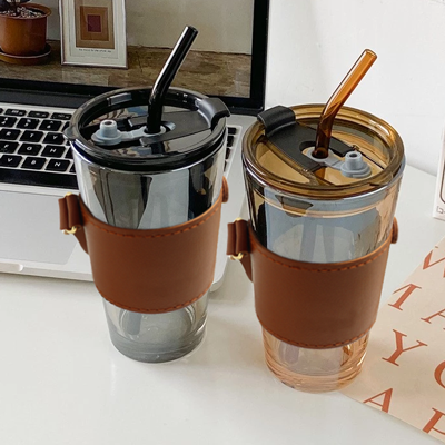 Colour Glass Mug with PU Sleeve-450ml