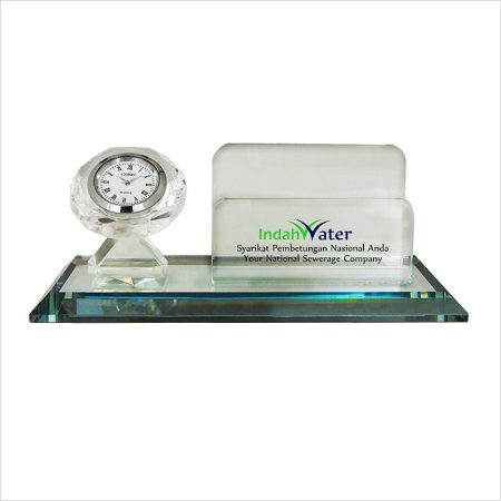 Crystal Name Card Holder With Clock