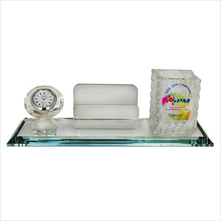 Crystal Pen Holder & Name Card Holder With Clock - 8274