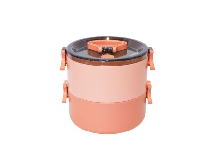 Peach Lunch Box with Safety Lock / 2 Tier - 14cm(ø) x 14cm(H)