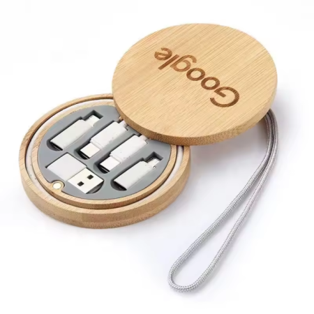 6-in-1 Cable Set in Bamboo Case -6 functions