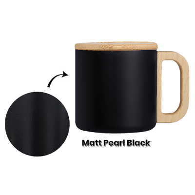 Wooden Handle Stainless Steel Mug – 400ml ( Black/White)