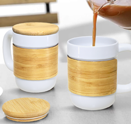 Ceramic Mug with Bamboo Sleeve & Lid