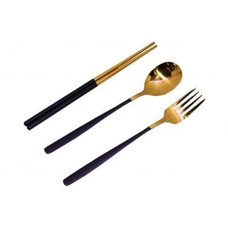 Cutlery Set (Gold/Black) -fork, spoon ,chopsticks