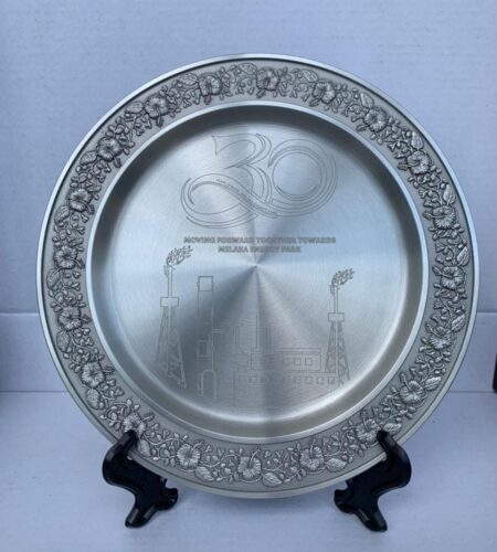 Pewter Tray – Bunga Raya / Hibiscus - Logo Laser Engraving Sample